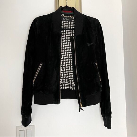 GUCCI Black Suede 100% Leather Bomber Jacket Made in Italy sz 44EU - Picture 1 of 16